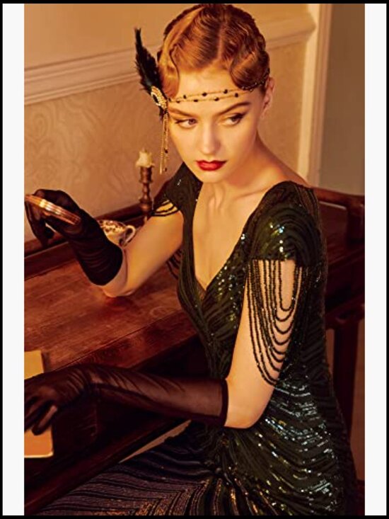 Vintage Flapper Headband Gatsby Roaring 20s Headpiece with Beads and Feathers